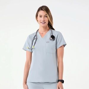 NWT Figs Catarina one- pocket V-Neck Scrub Top in dusty blue.